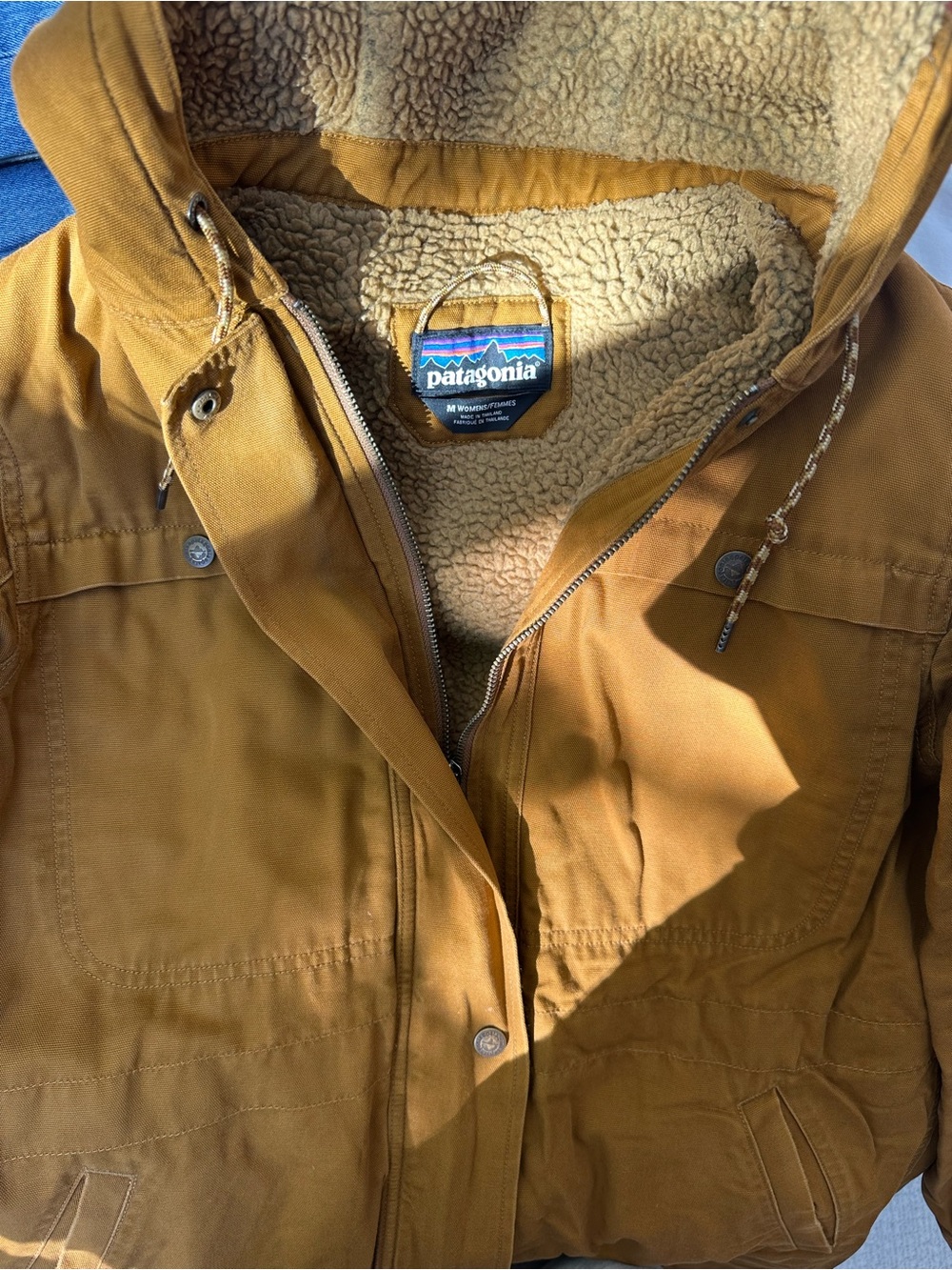 Patagonia Hooded Sherpa-Lined Field Jacket in Mustard Brown